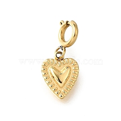 Heart 304 Stainless Steel Pendant Decorations, with Spring Ring Clasps, Ion Plating(IP), Real 18K Gold Plated, 15mm, Pendant: 9x7x1mm(STAS-H202-12G-03)