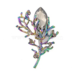 Alloy Rhinestone Brooches, Rainbow Color, Flower, 75x50mm(JEWB-M046-21B)