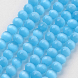 Cat Eye Beads, Round, Deep Sky Blue, 10mm, Hole: 1mm, about 39pcs/strand, 15 inch(X-CER10mm59)