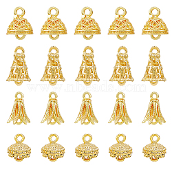 40pcs 4 style Alloy Pendant Bails, Tassel Cap Bail, Long-Lasting Plated, Cone & Flower & Flat Round, Light Gold, 9.5~16x9~13x7.5~13mm, Hole: 1.4~2mm, Inner Diameter: 5~7mm, 10Pcs/style(FIND-HY0002-01)