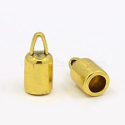 Tibetan Style Alloy Cord Ends, Lead Free and Cadmium Free, Column, Antique Golden, 14x6.5mm, Hole: 4mm, Inner Diameter: 4~5mm(TIBEP-LF9369YKG-AG-FF)