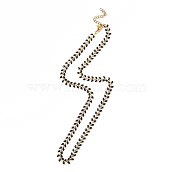 Enamel Ear of Wheat Link Chain Necklace, Vacuum Plating 304 Stainless Steel Jewelry for Women, Black, 17-1/2~17-5/8 inch(44.4~44.7cm)(NJEW-P220-02G-01)