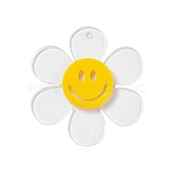 Transparent Acrylic Big Pendants, Sunflower with Smiling Face Charm, Clear, 55x50.5x6mm, Hole: 2.5mm(OACR-P012-A06)