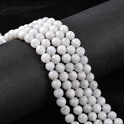 Natural Rainbow Moonstone Beads Strands, Round, White, 6mm, hole: 1mm, 62pcs/strand, 15.3 inch(G-C068-6mm-1)