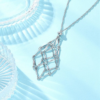 304 Stainless Steel Empty Macrame Pouch Pendant Singapore Chain Necklaces, with Brass Slider Beads, Stainless Steel Color, 29.57 inch(75.1cm)