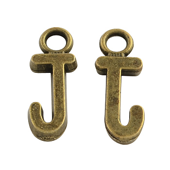 Tibetan Style Alloy Letter Pendants, Initial Letter.J, Cadmium Free & Nickel Free & Lead Free, 16x3~11x2mm, Hole: 3mm, about 2165pcs/1000g