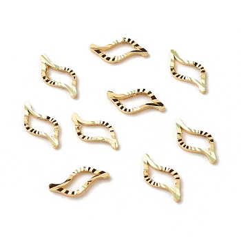 Brass Linking Rings, Long-Lasting Plated, Cadmium Free & Lead Free, Wave, Real 24K Gold Plated, 10x4x1mm, Inner Diameter: 6x2mm