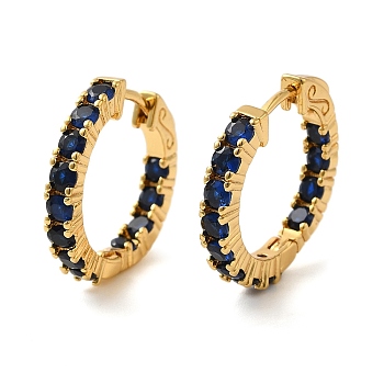 304 Stainless Steel Pave Cubic Zirconia Hoop Earrings for Women, Real 18K Gold Plated, Ring, Dark Blue, 21x3mm