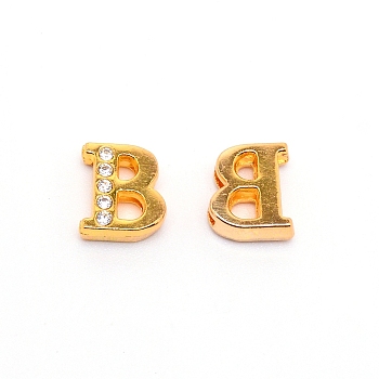 Alloy Slide Charms, with Crystal Rhinestone and Initial Letter A~Z, Letter.B, B: 11.5x10x4mm, Hole: 1.5x8mm