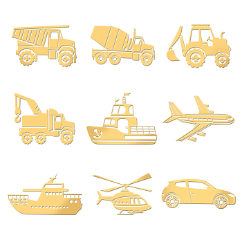 9Pcs Nickel Custom Self-adhesive Picture Stickers, Independence Day Metal Decals, Golden, Vehicle, 40x40mm