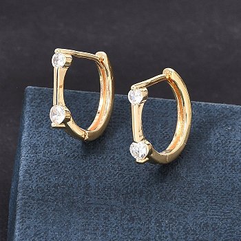 Brass Pave Cubic Zirconia Hoop Earrings, Round, Real 18K Gold Plated, 15x3x15.5mm