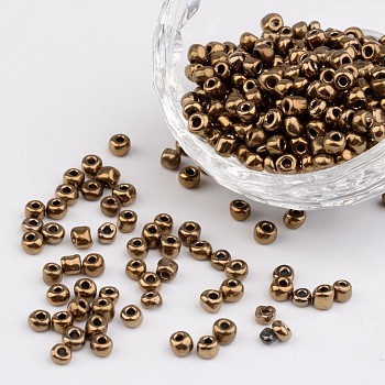 6/0 Electroplated Metallic Colours Round Glass Seed Beads, Coconut Brown, 4mm, Hole: 1mm, about 495pcs/50g