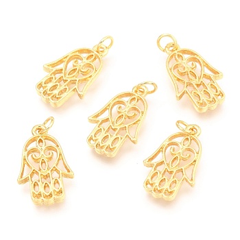 Alloy Pendants, Long-Lasting Plated, with Jump Ring, Hamsa Hand with Heart, Real 18K Gold Plated, 21x13x2.2mm, Hole: 3.5mm
