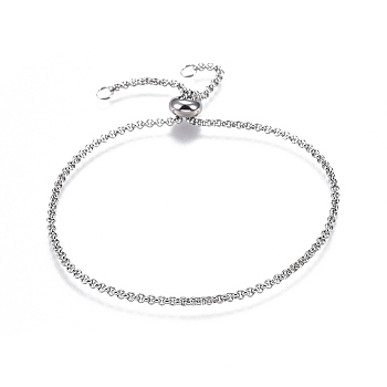 Adjustable 304 Stainless Steel Rolo Chains Slider Bracelet, Stainless Steel Color, 9-7/8 inch(25cm), Jump Ring: 5x0.6mm