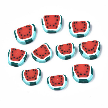 Handmade Polymer Clay Cabochons, Imitation Food, Watermelon, Red, 6~10.5x10~11.5x2mm, about 5300pcs/1000g