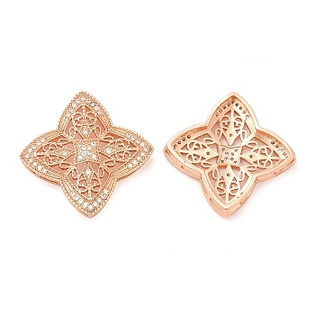 Filigree Flower Rack Plating Brass Micro Pave Cubic Zirconia Multi-Strand Links, Lead Free & Nickel Free, Long-Lasting Plated, Real Rose Gold Plated, 30x30x5mm, Hole: 4x1mm