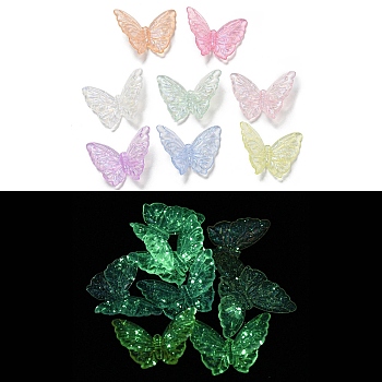 Luminous Transparent Acrylic Beads, with Glitter Powder, Glow in the Dark Beads, Butterfly, Mixed Color, 27.5x37.5x8.5mm, Hole: 1.5mm, 243pcs/500g