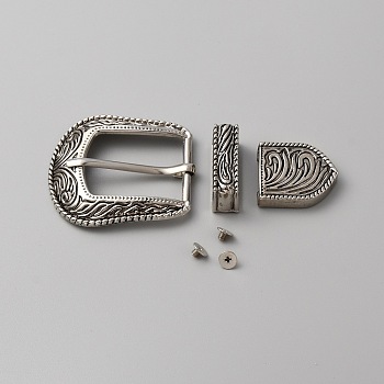 Belt Alloy Buckle Sets, include Roller Buckle, Rectangle Silder Charm, Triangle Zipper Stopper, Antique Silver, 52.5x57.5x5mm