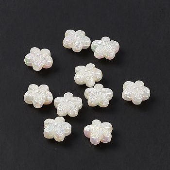 Opaque Acrylic Beads, Imitation Pearl, AB Color, 5-Petal Flower, White, 10x10.5x6mm, Hole: 1.6mm