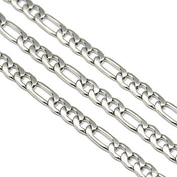 Stainless Steel Figaro Chains, Unwelded, Stainless Steel Color, 7~10x4.5x1.2mm