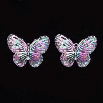 Electroplate Acrylic Pendants, AB Color Plated, Butterfly, Thistle, 31x41x4mm, Hole: 1.2mm