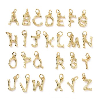 Brass Pendants, with Jump Ring, Golden, Letter Charm, Letter A~Z, 12x3~11x2mm, Hole: 3mm