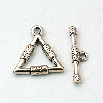 Tibetan Style Alloy Toggle Clasps, Triangle, Cadmium Free & Nickel Free & Lead Free, Antique Silver, 23x21.5x3mm, Hole: 2mm