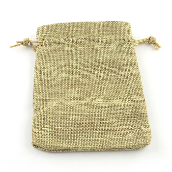 Polyester Imitation Burlap Packing Pouches Drawstring Bags, Dark Khaki, 18x13cm