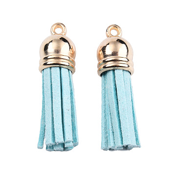 Faux Suede Tassel Pendant Decorations, with CCB Plastic Cord Ends, Light Gold, Pale Turquoise, 33~35x10mm, Hole: 2.5mm