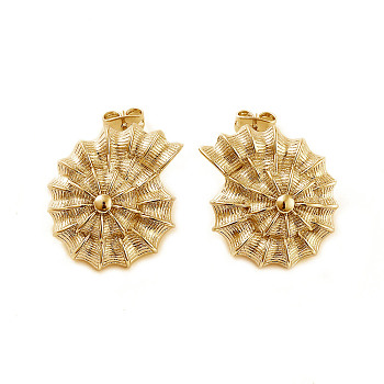 Shell Shape Brass Stud Earrings, Long-Lasting Plated, Lead Free & Cadmium Free, Real 18K Gold Plated, 24x21mm