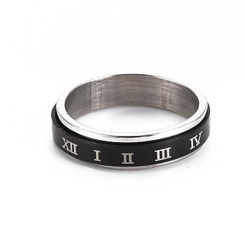 Roman Numerals Finger Ring, 201 Stainless Steel & Alloy Flat Ring for Men Women, Cadmium Free & Lead Free, Black, US Size 11 1/4(20.7mm)