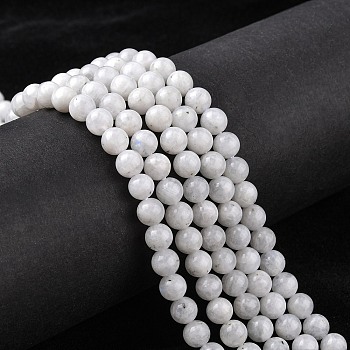 Natural Rainbow Moonstone Beads Strands, Round, White, 6mm, hole: 1mm, 62pcs/strand, 15.74 inch