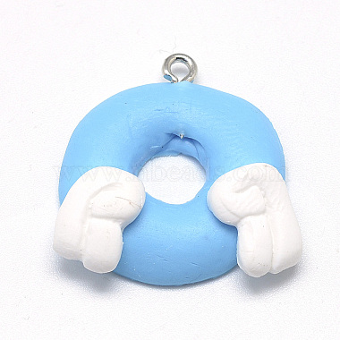 Deep Sky Blue Donut Polymer Clay Pendants