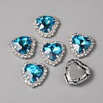 Heart Sew on Rhinestone, Glass Rhinestone, Garments Accessories, , Multi-Strand Links, with Platinum Tone Iron Settings, Aquamarine, 19x19x7mm, Hole: 1.4mm(GLAA-TAC0016-03B)