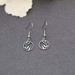 201 Stainless Steel Dangle Earrings, Hollow Flat Round with Leaf, Stainless Steel Color, 30x10mm(FS-WGC26FA-02)