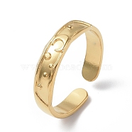 Ion Plating(IP) 304 Stainless Steel Crescent Moon Open Cuff Ring for Women, Real 18K Gold Plated, Inner Diameter: 17mm(X-RJEW-C046-01G)