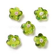 Handmade Lampwork Beads, Flower, Yellow Green, 14.5~15x15~15.5x6.5~8mm, Hole: 1~1.2mm(LAMP-G149-01A)