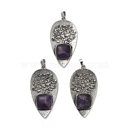 Natural Amethyst Square Big Pendants, Rack Plating Antique Silver Plated Alloy Leaf Charms, Cadmium Free & Lead Free, 56.5x30x7mm, Hole: 6.5x5mm(G-F763-07AS-07)