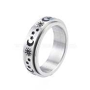 Sun Moon Star 201 Stainless Steel Rotating Finger Ring, Calming Worry Meditation Jewelry for Women, Stainless Steel Color, Inner Diameter: 17mm(RJEW-N043-05)