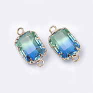 K9 Glass Links connectors, Imitation Tourmaline, with Golden Tone Brass Findings, Faceted, Rectangle, Deep Sky Blue, 22x10.5~1x6~6.5mm, Hole: 2mm(GLAA-Q069-13A)