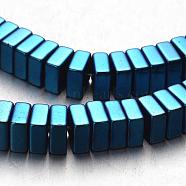 Electroplate Non-magnetic Synthetic Hematite Bead Strands, Square Heishi Beads, Blue Plated, 6x6x3mm, Hole: 1mm, about 136pcs/strand, 15.7 inch(G-F300-20A-05)