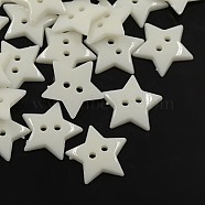Acrylic Sewing Buttons, Plastic Buttons, 2-Hole, Dyed, Star, White, 19x3mm, Hole: 1.5mm(X-BUTT-E070-A-01)
