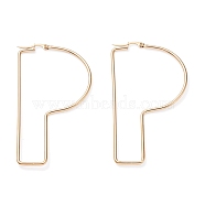 304 Stainless Steel Hoop Earrings, Golden, Letter.P, 77x42x2mm, 12 Gauge, Pin: 0.6x1.5mm(EJEW-F251-A02-P)