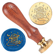 Wax Seal Stamp Set, Golden Tone Brass Sealing Wax Stamp Head, with Wood Handle, for Envelopes Invitations, Planet, 83x22mm, Stamps: 25x14.5mm(AJEW-WH0208-884)