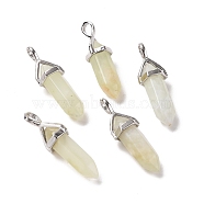 Natural New Jade Pendants, Faceted, with Platinum Tone Brass Findings, Lead free & Cadmium Free, Bullet, 27~30x9~10x7~8mm, Hole: 4x3mm(G-K329-38P)