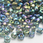 Transparent Colours Rainbow Round Glass Seed Beads, Dark Gray, Size: about 3mm in diameter, hole:1mm,1700pcs/50g(X-SEED-A007-3mm-172)