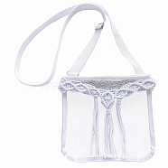 Transparent PVC Adjustable Crossbody Bags for Women, Macrame Cotton Cord Tassel Bohemian Style Shoulder Bag, White, 21.5x23cm(MAKN-PW0001-105A)