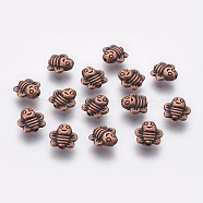 Zinc Alloy Beads, Lead Free & Cadmium Free, 3D Bees, Red Copper, 9x9x4mm, Hole: 1mm(PALLOY-ZN29435-R-LF)