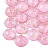 Resin Cabochons, with Glitter Powder and Gold Foil, Half Round, Hot Pink, 12x5.5mm(X-CRES-T012-07G)