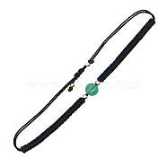 Natural Jade Round Braided Bead Bracelet, Black Adjustable Bracelet, Bead: 8mm(IG5594-6)